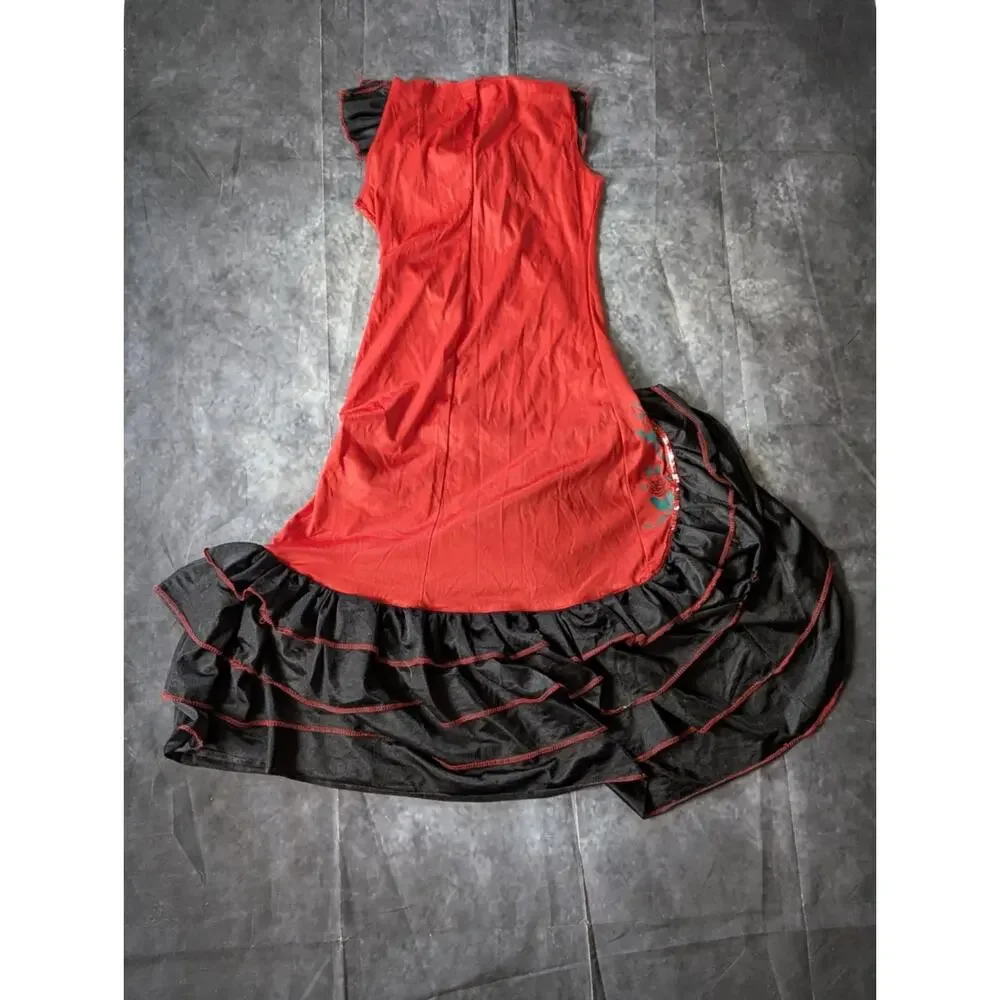 Girls Mexican Spanish Dancer Dress Halloween Costume Red & Black Size M Youth